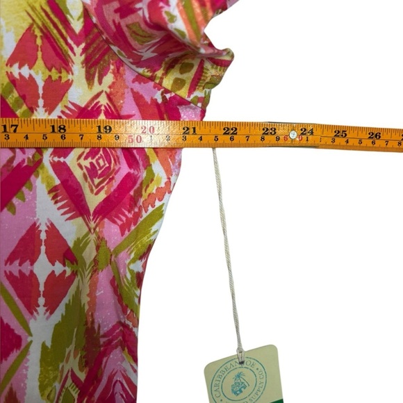 Caribbean Joe Women's Tropical Multicolor print Collared Vneck Short Sleeve L - Picture 6 of 8